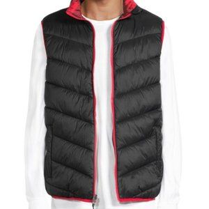 NWT Reversible Puffer Vest Red & Black Buffalo Plaid & Solid Black w/Pockets ~ M